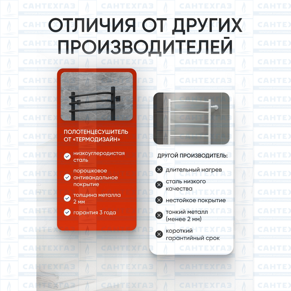 Полотенц. стальн. U Steel (лесенка) W=500,H=500 (6 перекладин) 1/2"в.р. черн.бархат ТЕРМО ДИЗАИН