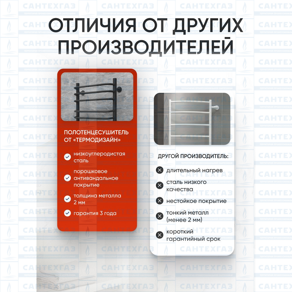 Полотенц. стальн. C Steel (лесенка) W=500,H=500 (6 перекладин) 1/2"в.р. черн.бархат ТЕРМО ДИЗАИН